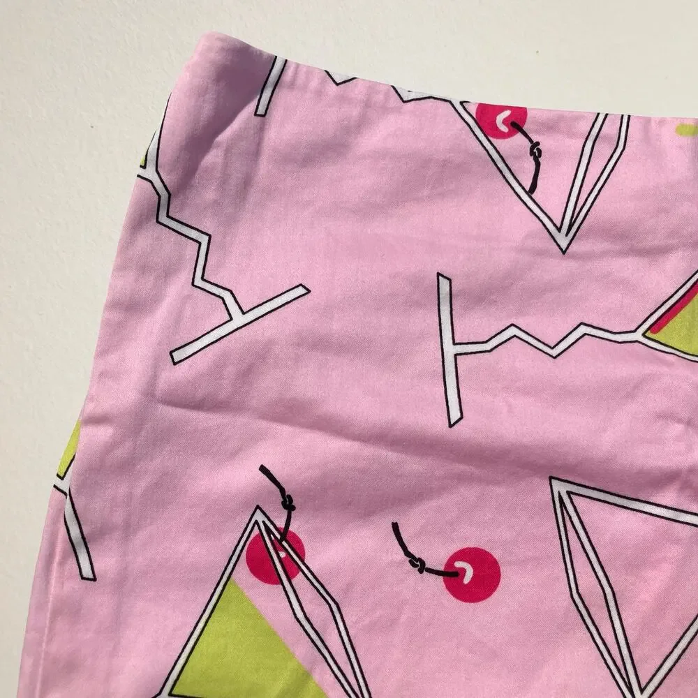Vintage Y2K pink cocktail cherry print short skirt, eclectic 2000s party